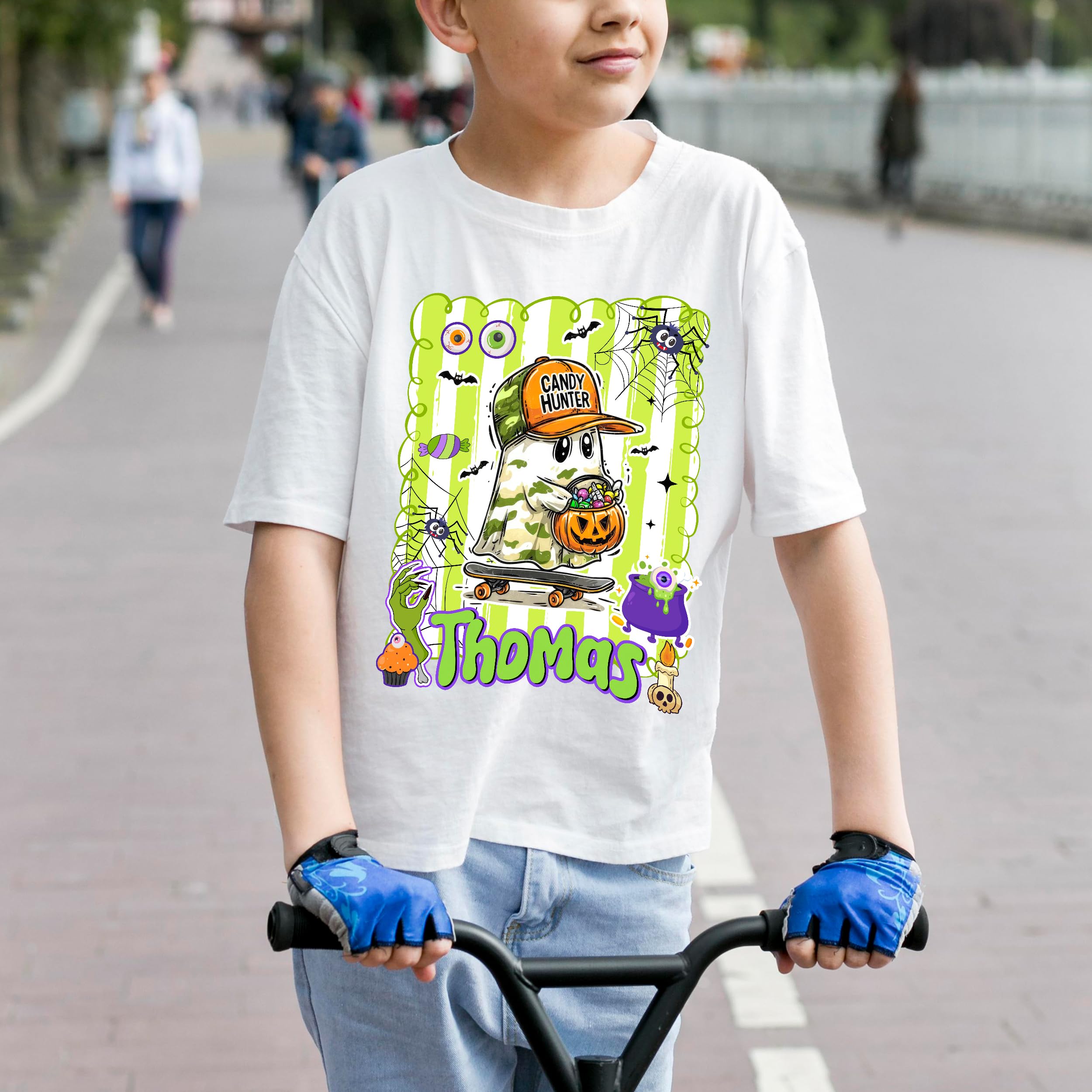 Custom Halloween Shirts for Kid Custom Name Boy Girls Halloween Shirt Pumpkin Ghost Tops Kids Outfits Boo Tee